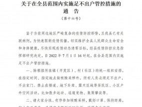 关于在灵璧县全县范围内实施足不出户管控措施的通告（第十六号）