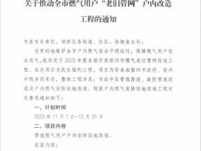 关于推动全市燃气用户“老旧管网”户内改造工程的通知！